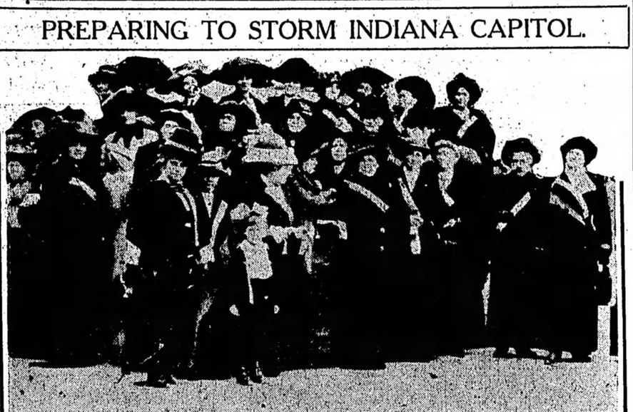 in_bureau's tweet photo. Harriet Noble &amp; Mary Tarkington carried the IN banner in the 1913 suffrage march in DC., where the crowd verbally and physically assaulted protesters while police stood by. #INProtestHistory https://t.co/MWAjbKJ0uh