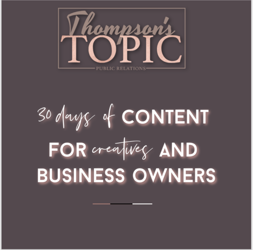 ttopicpr's tweet photo. Creating content? We got you here at #TTPR! Take a look at 30 different content ideas we've produced for all creatives and business owners to use at anytime!
Need strategic social media calendars for your business? Leave it to us and email thompsontopicpr@gmail.com https://t.co/YjR4HPTq68