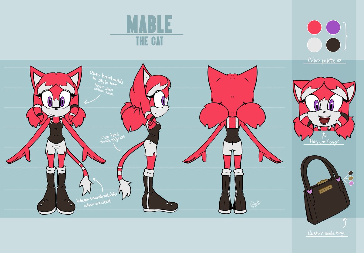 A reference sheet of my Sonic OC Mable the Cat, made by the wonderful @Gioi...
