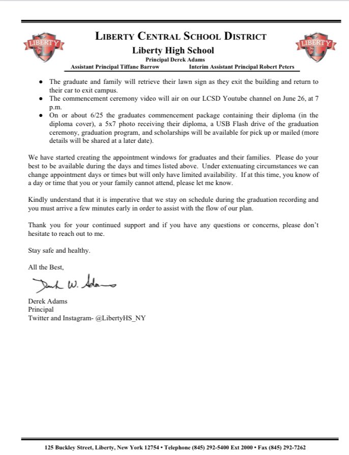 LibertyHS_NY's tweet image. Attention LHS Class of 2020 and Parents/Guardians!
Cap and Gown Pick Up is Friday, 6/5, 5-8p.m. See you then!
Please read the letter for more details.
#LibertyPrideNY