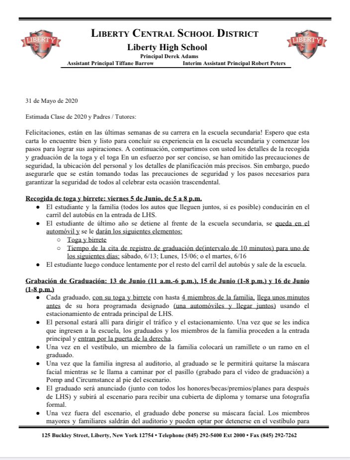 LibertyHS_NY's tweet image. Attention LHS Class of 2020 and Parents/Guardians!
Cap and Gown Pick Up is Friday, 6/5, 5-8p.m. See you then!
Please read the letter for more details.
#LibertyPrideNY