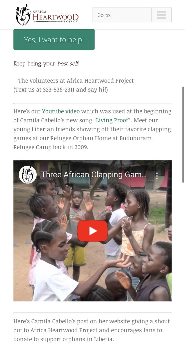 9. Camila took part in the Africa Hearwood Project, which helps taking care of Ebola orphans in Liberia. To contribute to their fund and show support she also included in her song “Living Proof” the sound of a clapping game of some African kids.