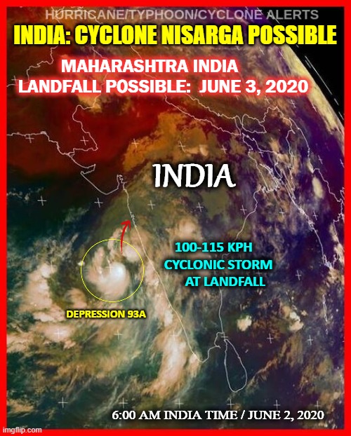 GlobalCyclones's tweet photo. * #INDIA: #CycloneNisarga #Nisarga
- #NisargaCyclone #TCNisarga #TropicalCycloneNisarga #Gujarat #Maharashtra #Mumbai #Goa #Surat #Nashik #Ahmedabad #Navsari #Vapi #Janagadh #Diu #Mahuva #Porbandar #Somnath #Bhavnagar #Dwarka #Pune
BLOG/MAPS/SATLoop
https://t.co/AX08RPltSB https://t.co/o8X2x4atba