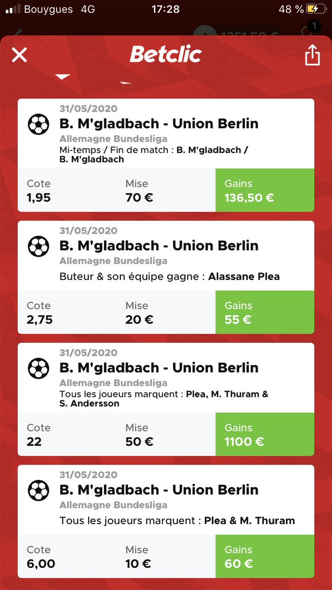 GdfPronos's tweet image. nos derniers résultats de ces deux dernier jours. Ça paye la Bundesliga ! Rejoins vite notre canal gratuit sur Telegram en cliquant sur le lien dans ma bio ! 😎✅
#TeamParieur #Betclic #parissportif