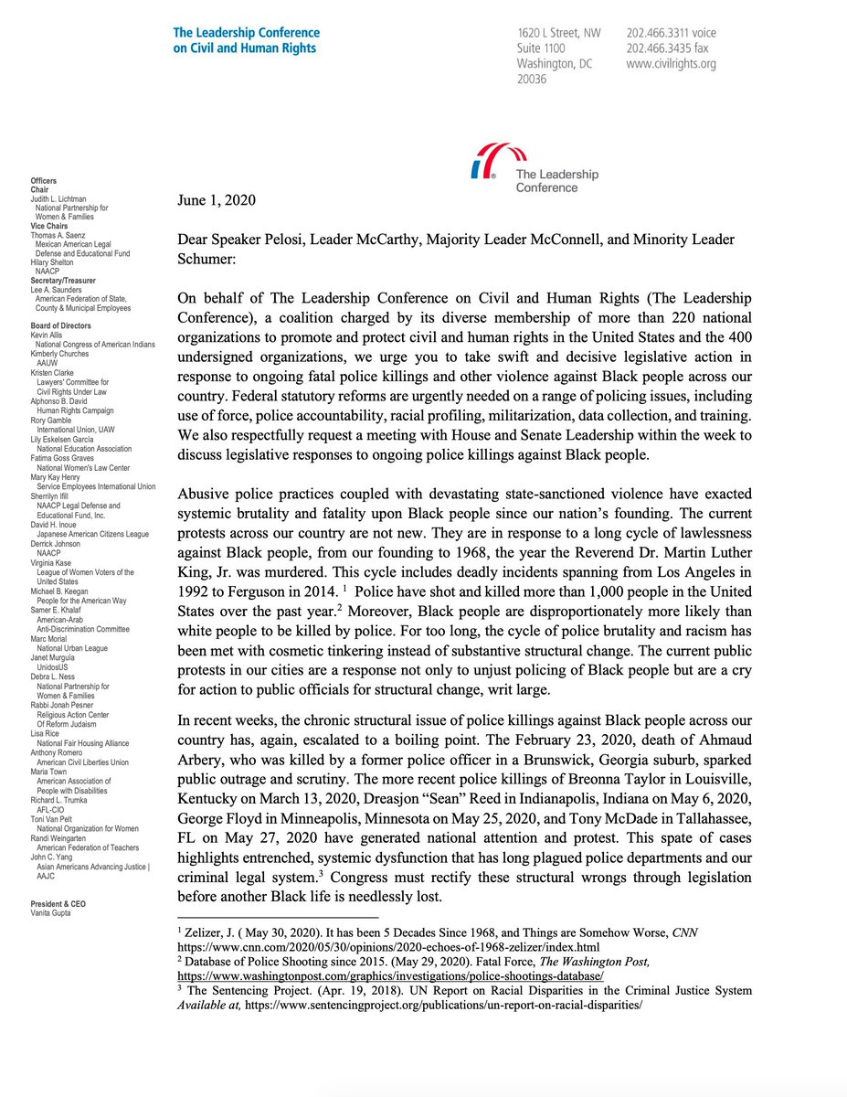 theappeal's tweet image. NEWS: A coalition for more than 200 civil and human rights organizations calls on congressional leadership to take “swift and decisive legislative action in response to ongoing fatal police killings and other violence against Black people.” civilrightsdocs.info/pdf/policy/let…