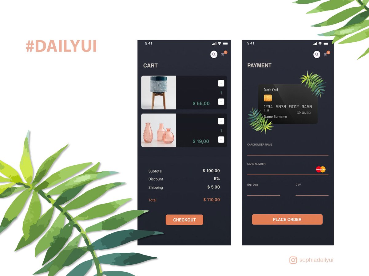 sophiahdesign's tweet photo. Daily UI challenge day2 credit card checkout page for planter shop #dailyui002 .
.
.

#uidesign #ui #dailyui #visualdesign #userinterface #dailyuichallenge #sophiadailyui https://t.co/8APGDf7a7W
