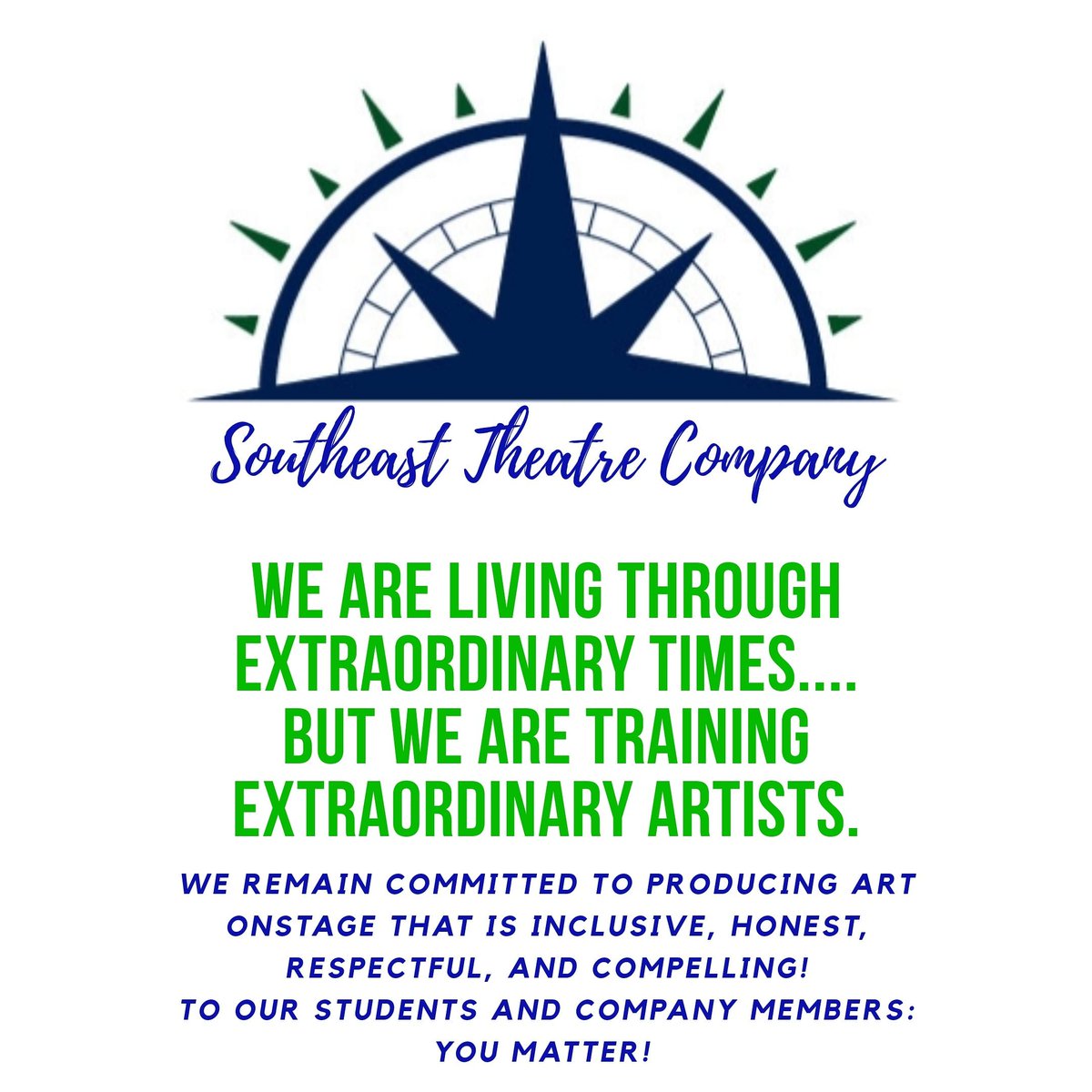 STechtheatre's tweet photo. To our students, company members &amp; SE Raleigh Community:
We are committed to producing shows that tell stories that are relevant to your experiences and viewpoints. We are committed to building a community in which we treat each other well. We affirm that YOU MATTER. https://t.co/XZJ5Vy6vCH