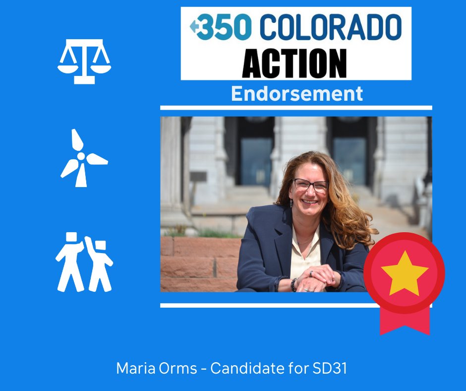 350COAction's tweet photo. We are so happy to endorse @Maria4SD31 for Colorado Senate District 31. We know she will represent Colorado values and protect our state. #climatechampion #Maria2020 https://t.co/eGL7WKNd6k