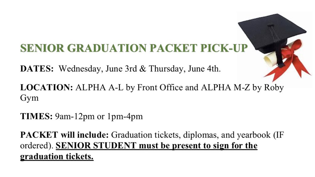 Senior Graduation Packet Pick-up Information