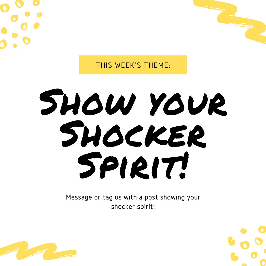 newSHOCKS's tweet photo. Hey Shockers! This week's theme is "Show your Shocker spirit!" DM or tag us in your posts with your Shocker spirit to be featured on our page! #NewShocks20 #WSUstudentspotlight #GoShocks https://t.co/8iNqzUqY2l
