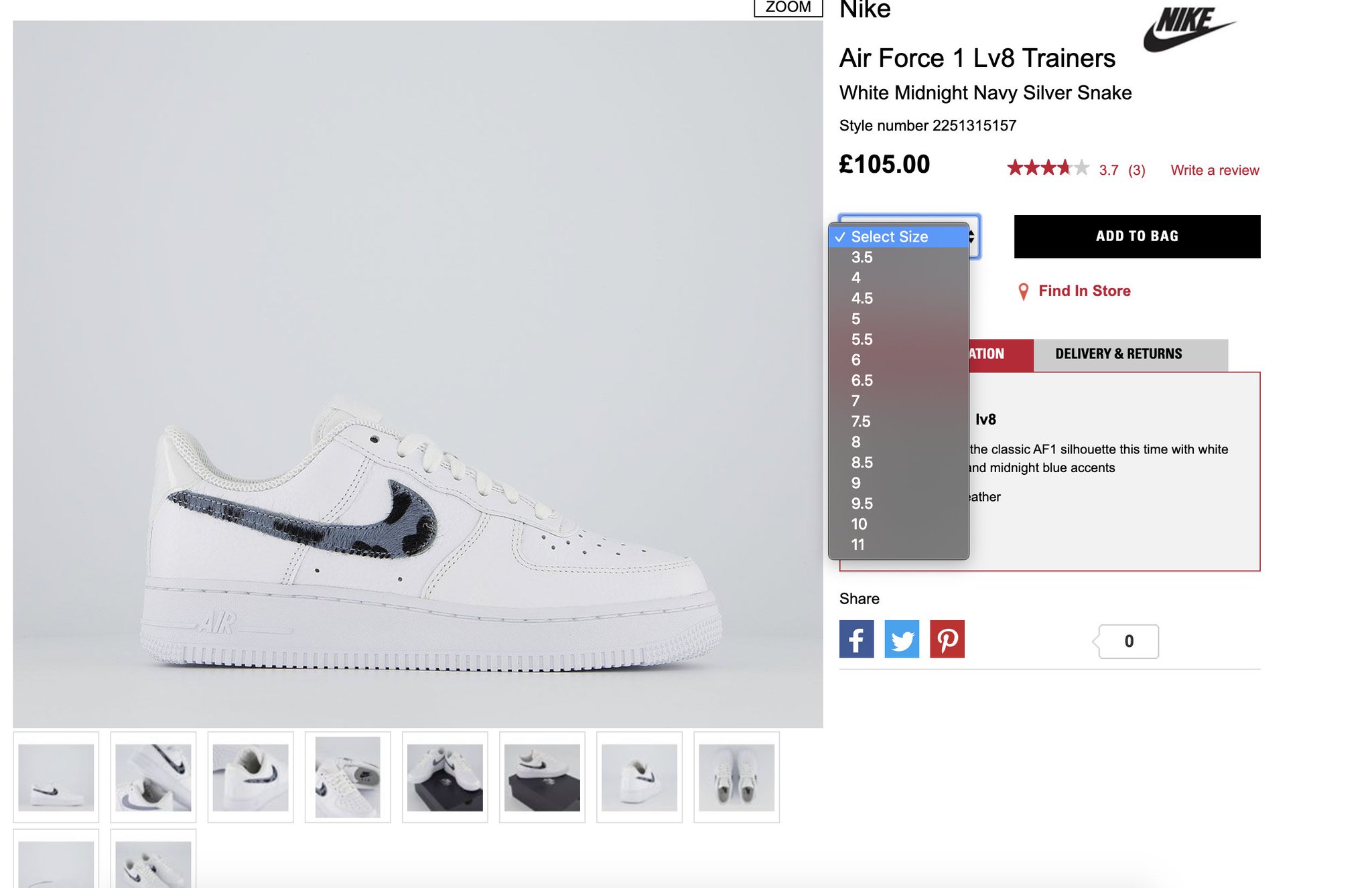 air force 1 lv8 trainers white midnight navy silver snake