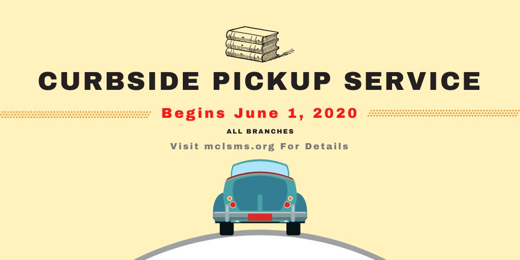mclsms's tweet photo. While our library buildings remain closed to the public, MCLS is pleased to announce we are now able to offer limited services at the libraries beginning with contactless curbside service and materials return. Visit https://t.co/1XuDxlLTjX #mslibrariesstrong https://t.co/BYiIVSA0vE