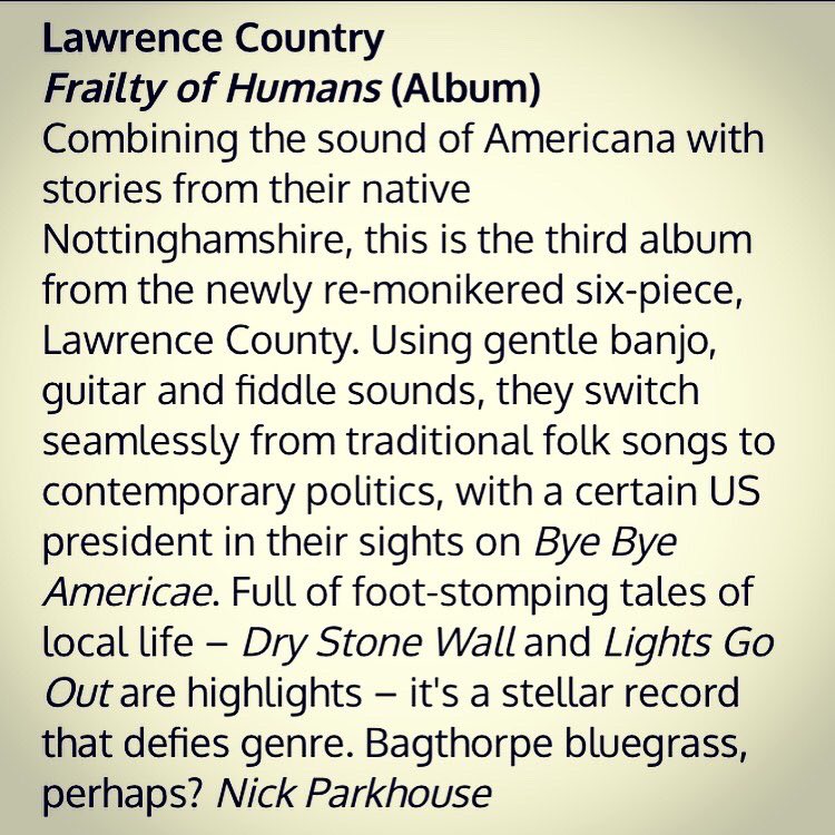 LawrenceMusicUK's tweet image. Nick ‘Parky’ Parkhouse did us proud @leftlionmagazine this month🎼
“Combining the sound of Americana with stories from their native Nottinghamshire. It's a stellar record that defies genre. Bagthorpe bluegrass, perhaps?”🎼
#Americana  #AltCountry #Blugrass #Grassicana #FolkMusic