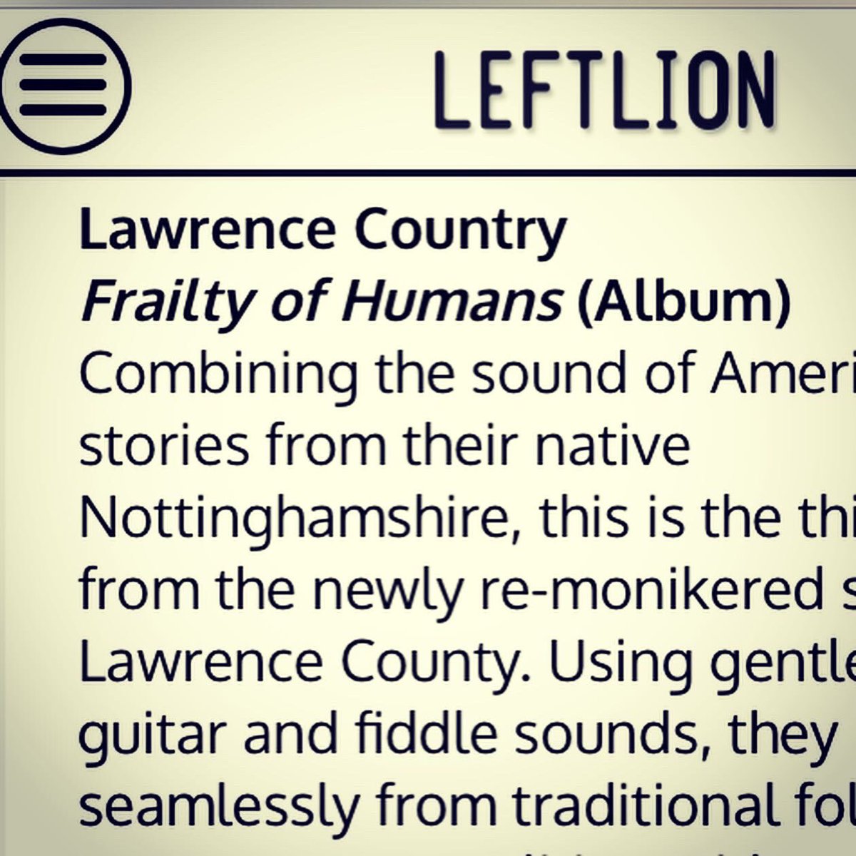 LawrenceMusicUK's tweet image. Nick ‘Parky’ Parkhouse did us proud @leftlionmagazine this month🎼
“Combining the sound of Americana with stories from their native Nottinghamshire. It's a stellar record that defies genre. Bagthorpe bluegrass, perhaps?”🎼
#Americana  #AltCountry #Blugrass #Grassicana #FolkMusic