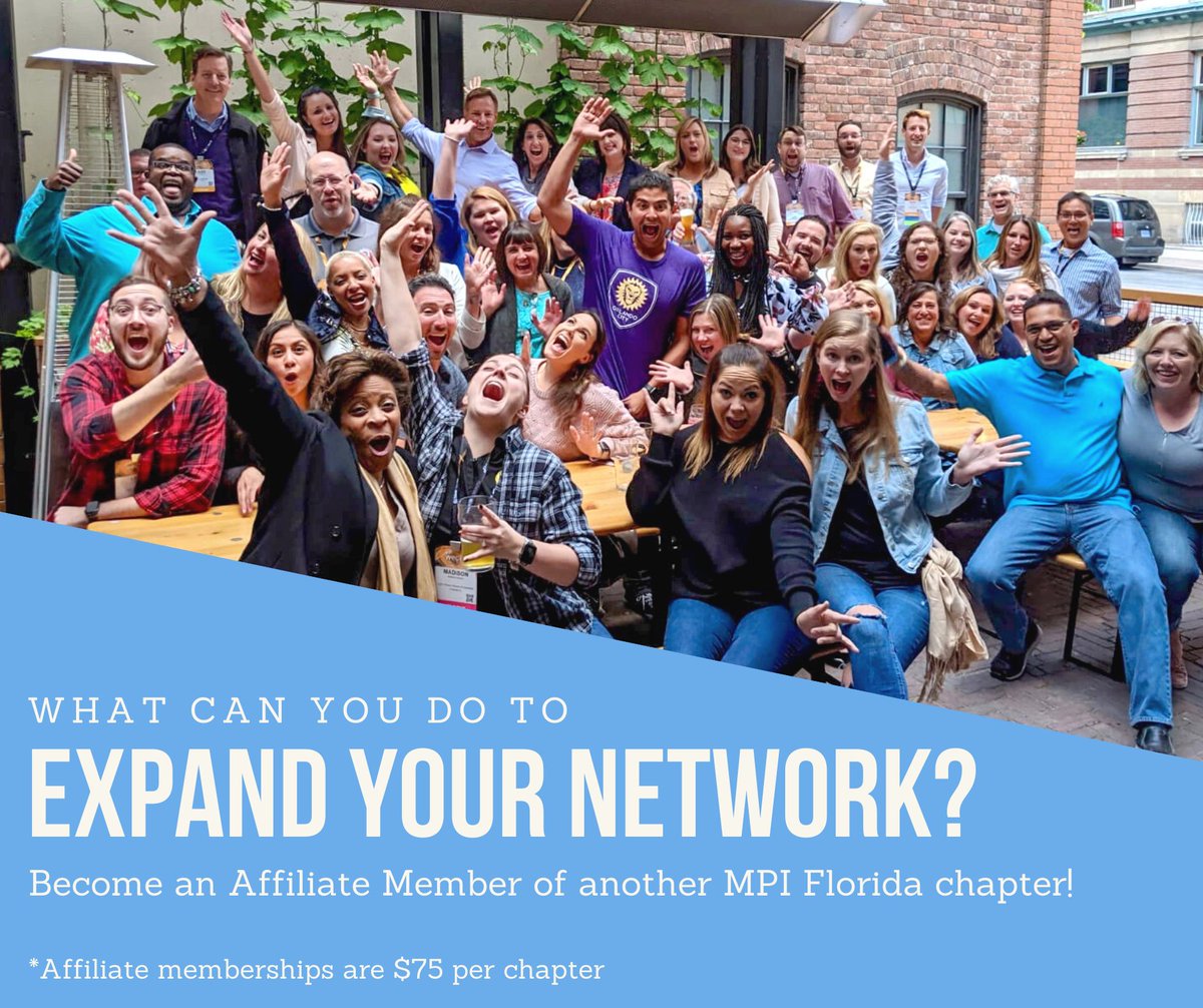 ICYMI: We recently highlighted our Affiliate Memberships! For a nominal fee, you can become a member of another Florida chapter and gain access to their social and educational resources. To learn more, contact us, <a href="/mpi_nf/">MPI North Florida</a>, <a href="/mpiorlando/">MPI Greater Orlando</a>, or <a href="/mpitba/">MPITBA</a>. ✨ #MPI #BusinessNetworking
