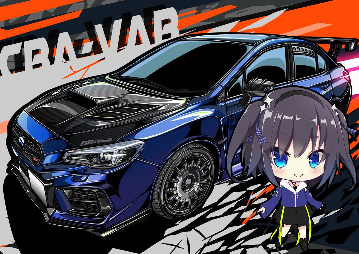 「WRXを擬人化した感じでデフォルメキャラ進めてました。
今日完成するはず・・・?」|葉月ねこ🐈🖌珍走イラストレーターのイラスト