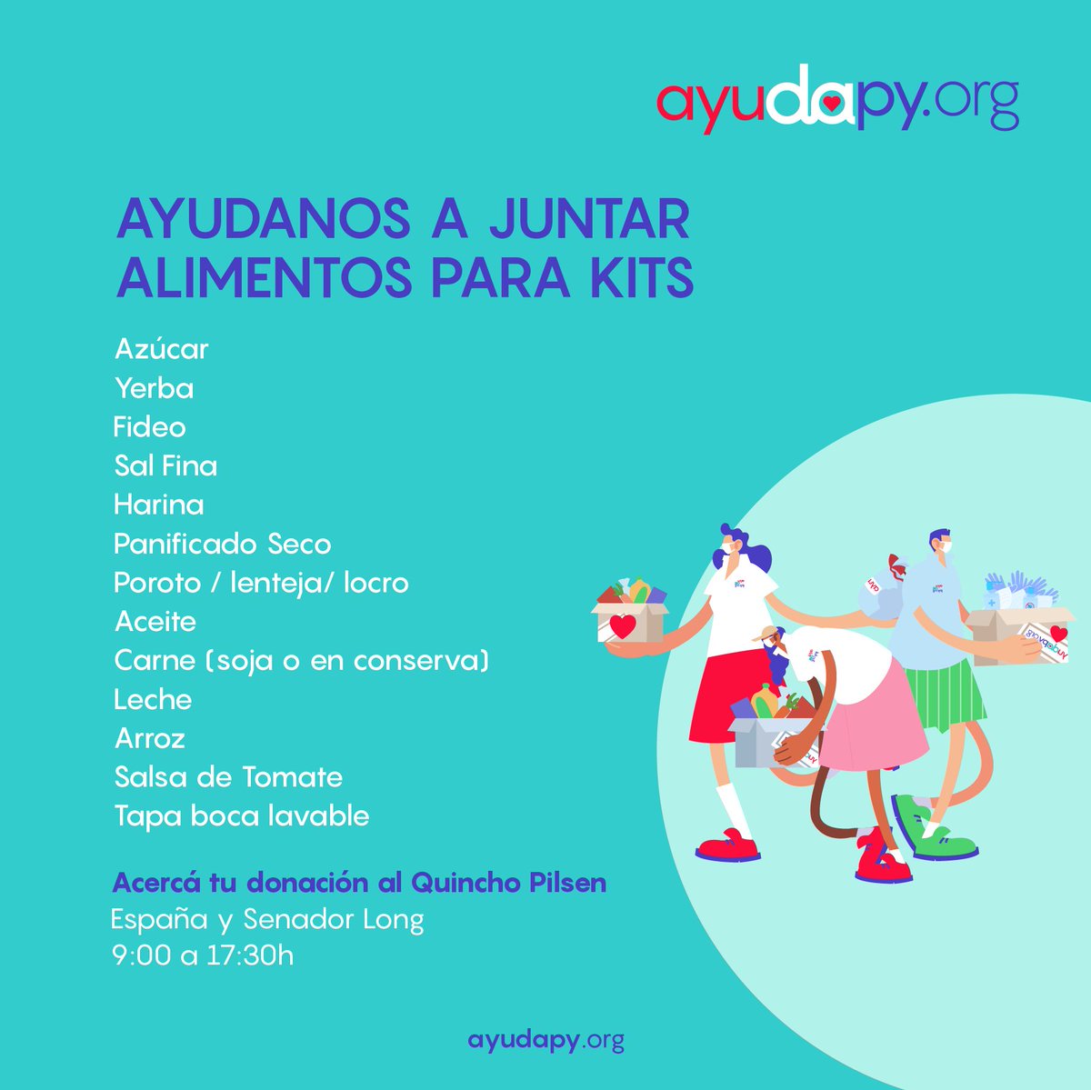 ¡Tu ayuda ya llegó a muchísima gente y ahora queremos que llegue a muchas más!
Estamos armando kits de víveres para distribuir con las personas que están necesitando una mano en este momento
Podes acercar tu aporte en víveres a "El Quincho Pilsen" y próximamente en más lugares!