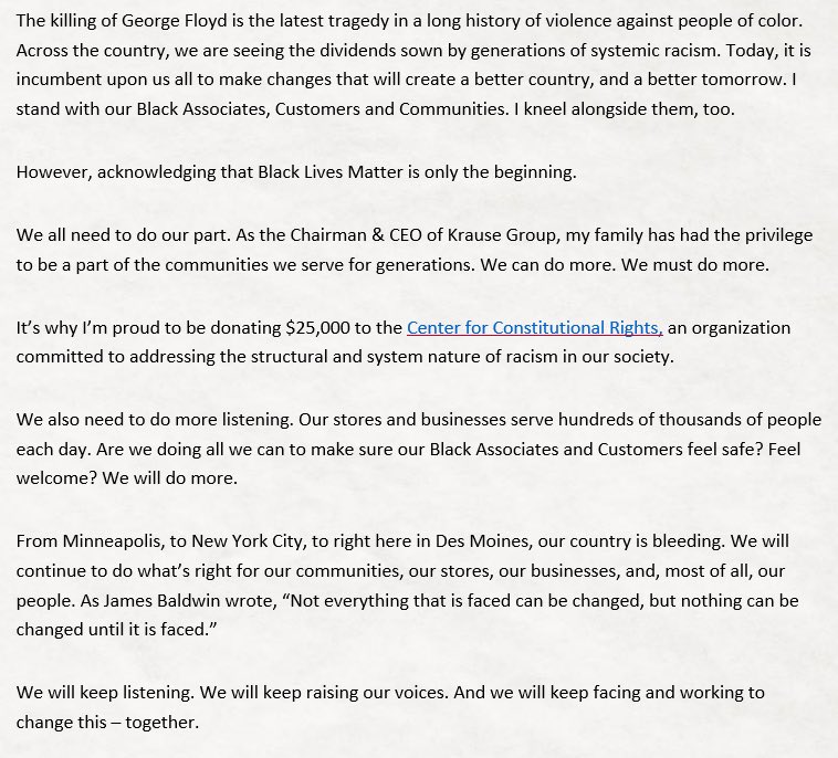 Kyle_J_Krause's tweet image. My letter to our associates &amp;amp; our communities.