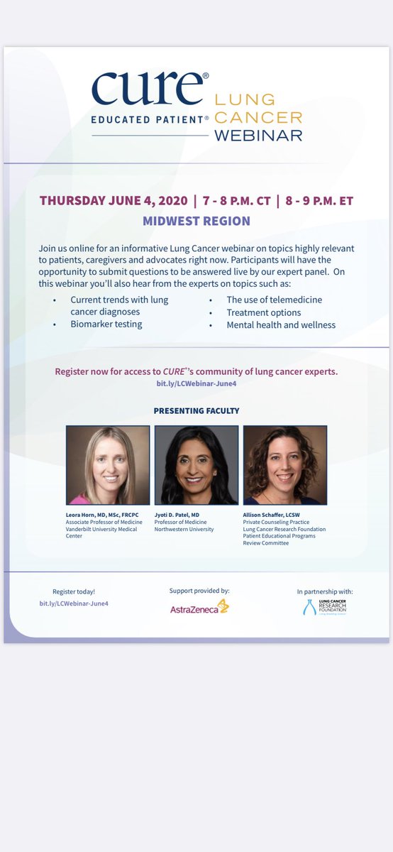 Looking forward to a great conversation with @JPatelMD and Allison Schaffer on #covid19 and #lungcancer @MJHLifeSciences @VUMC_Cancer @ros1cancer @EGFRResisters