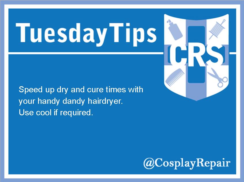 CosplayRepair's tweet photo. Short on time? Grab that hair dryer! #TuesdayTips #CosItBreaks https://t.co/QaAvjY6It3