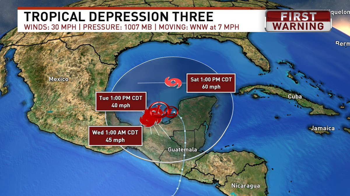 Tropical Depression 3 has formed down over the southern Gulf where it will remain for the next few days. After that, it's possible it dissipates over Mexico or moves north over the Gulf. So that's why you see a big circle instead of a well defined cone.