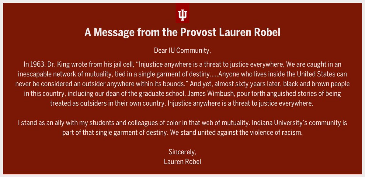 A message from <a href="/IUBProvost/">IU Provost</a> Robel.