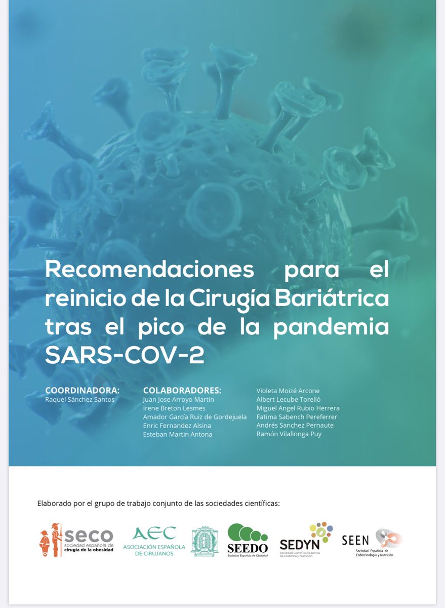 raquelsanchezdr's tweet image. Ya tienes disponible en seco.org el documento de recomendaciones para el reinicio de la cirugía Bariatrica tras el pico de la pandemia SARS-Cov-2 realizado en colaboración @secojoven @aecirujanos @SociedadSeedo @sociedadSEEN @sedyn @aec_obesidad