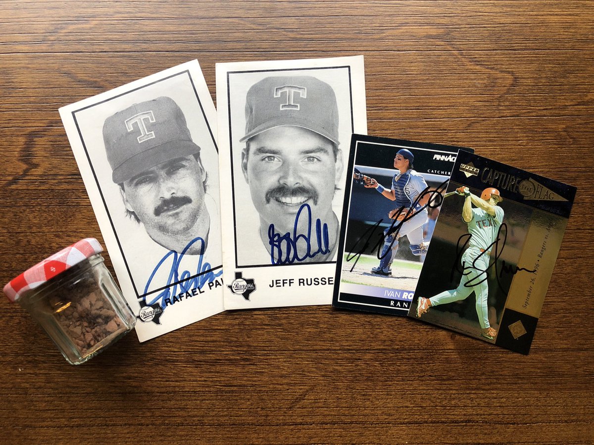 Alright we’re back to this. Four autographs (3 Ranger Hall of Famers and one Hall of Fame Hall of Famer) and a small jar of dirt from the last game at Globe Life Park. 100% of proceeds go to the Texas Civil Rights Project.  http://rover.ebay.com/rover/1/711-53200-19255-0/1?icep_ff3=2&pub=5575378759&campid=5338273189&customid=&icep_item=233606839348&ipn=psmain&icep_vectorid=229466&kwid=902099&mtid=824&kw=lg&toolid=11111