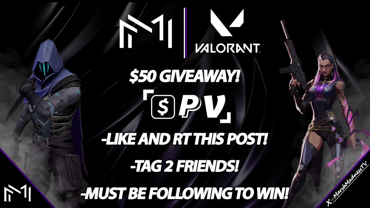 MarshMadnessTV's tweet photo. With @PlayVALORANT dropping tomorrow and to give back to my community, I’m doing a $50 giveaway! (Venmo, PayPal, or CashApp) 

To enter:
-Like and RT this post   ✅
-Tag 2(or more) friends ✅
-Must be following me! ✅

2 Winners of $25 picked on stream tomorrow at 10 pm EST! 🤘🏼 https://t.co/9hTqsCQTAj