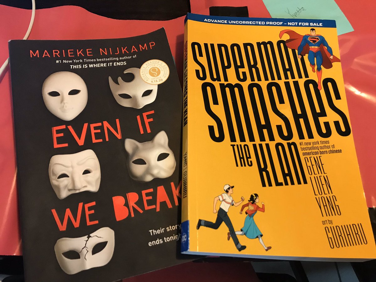 Watch your mailbox for some great #bookmail @ignitingwriters! #EvenIfWeBreak by @mariekeyn and #SupermanSmashesTheKlan by @geneluenyang! @SourcebooksFire @DCComics #bookposse
