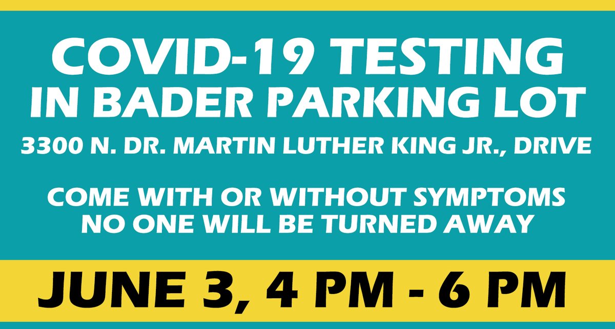 Shalem Healing will be offering walk-up or drive-up COVID-19 nasal and/or blood testing on Wednesday, June 3rd from 4 pm to 6 pm in the Bader Philanthropies, Inc. parking lot located at 3300 N. Martin Luther King, Jr. Drive. On-site testing supplies will be limited.