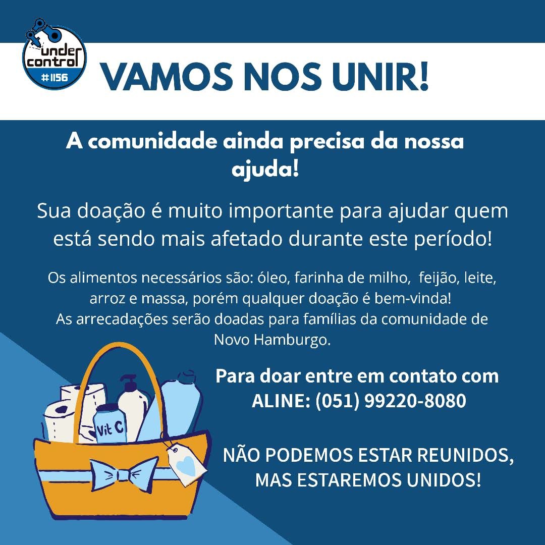 A comunidade ainda precisa da nossa ajuda! Contribua por meio da doação de alimentos, tudo será doado as famílias da comunidade de Novo Hamburgo. Não podemos estar reunidos, mas estaremos unidos! 

#morethanrobots #FIRSTFFC #gounder #undercontrol1156 <a href="/FRCTeams/">FIRST Robotics Competition</a> <a href="/FIRSTweets/">FIRST</a>