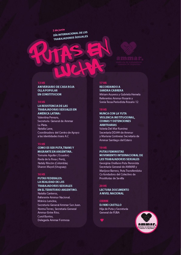 ammarsindicat's tweet photo. Mañana 2 de junio se conmemora el Día internacional de lxs Trabajadorxs Sexuales. Desde las 13 h podrán seguir a través de nuestra cuenta de Instagram putas.feministas las actividades que hemos programado ¡Agéndense! ¡Lxs esperamos! https://t.co/8QeCgerjio https://t.co/JXfwRplYa4