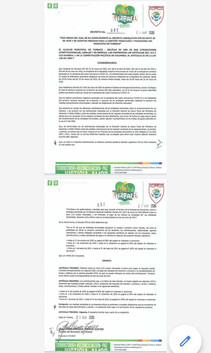 Concejoturbaco's tweet photo. Por proposición del honorable concejal Juan cantillo se le solicitó al señor alcalde @alzadoencanto la aplicabilidad inmediata del decreto presidencial N°678, otorgando muchos beneficios al municipio de Turbaco, es sano que el señor alcalde acate las recomendaciones del H. C https://t.co/2SytoLZi9W