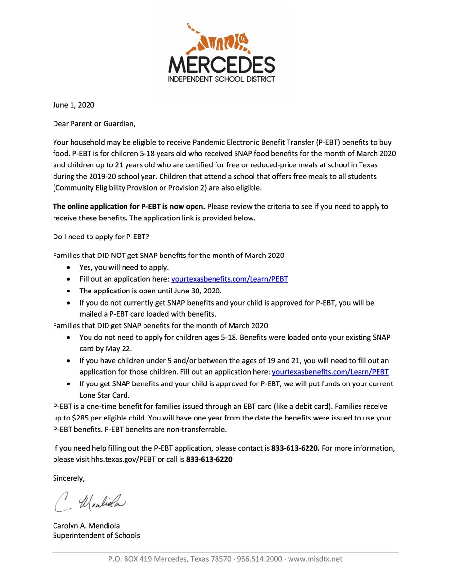 MercedesSchools's tweet photo. P-EBT Application Link Now Available!

Pandemic Electronic Benefit Transfer (P-EBT) Information
Visit
https://t.co/TpnvwzKq4g
Application: https://t.co/QxdZ1mbG2a https://t.co/3bZxXVr3er
