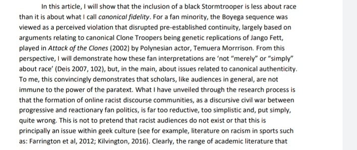 OTW/TWC/AO3 talking about John Boyega without talking about how Star Wars fandom has been a MASSIVE site of racism. That Fan Scholars now shamelessly touting BLM headers have claimed that racism aimed at John Boyega somehow isn't ~really racism bc canon.