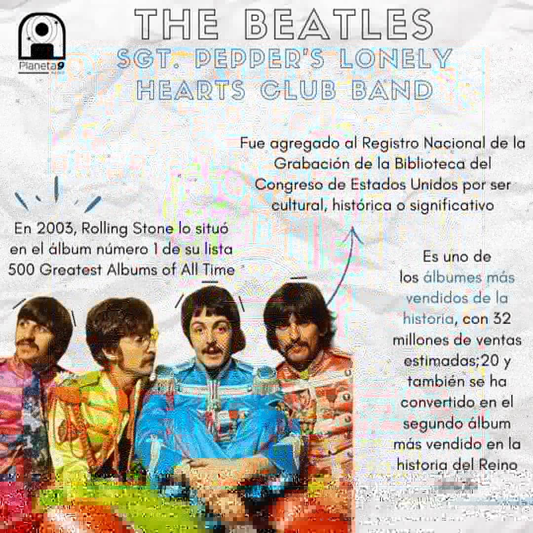 Planeta9radio's tweet photo. Se cumplen 53 años del "Sgt. Pepper’s Lonely Hearts Club Band" 🙌
💥700 horas fueron las necesarias para grabar este emblemático #álbum, del cual su portada es todo un ícono por ser un retrato colectivo del inconsciente popular de 1967. ⚡👽
#TheBeatles #CuartetoDeLiverpool https://t.co/QEcxHNkj3c
