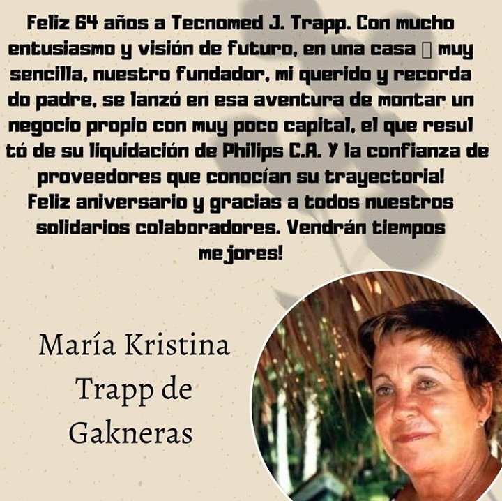 Estamos de aniversario, cumplimos 64 años en el mercado, superando crisis, aprendiendo a surfear la ola. Somos una empresa familiar, dónde predomina el trabajo en equipo y la sinergia se hace sentir.

#Aniversario64 #TecnomedJtrapp #Vzla #EquiposMedicosVzla