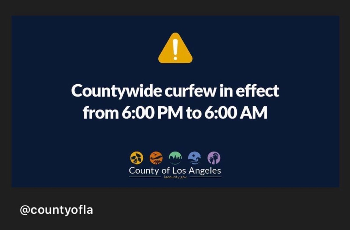 The countywide curfew has been extended and will begin tonight Monday June 1, 2020 and end tomorrow Tuesday June 2, 2020.