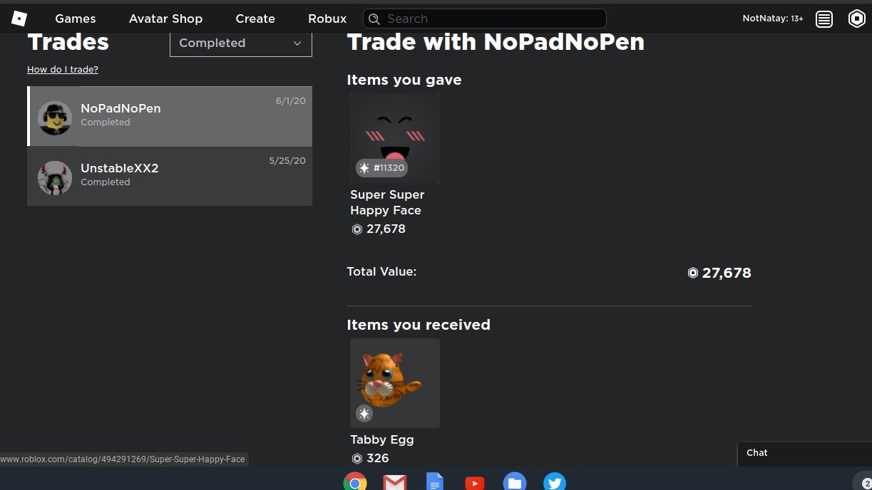 Nat On Twitter Please Someone Help I Logged On Roblox And My Super Super Happy Face Was Gone I Check My Trades And Someone Not Me Traded It Away On My Account Literally - tahlia the roblox gamer at tahliathe twitter