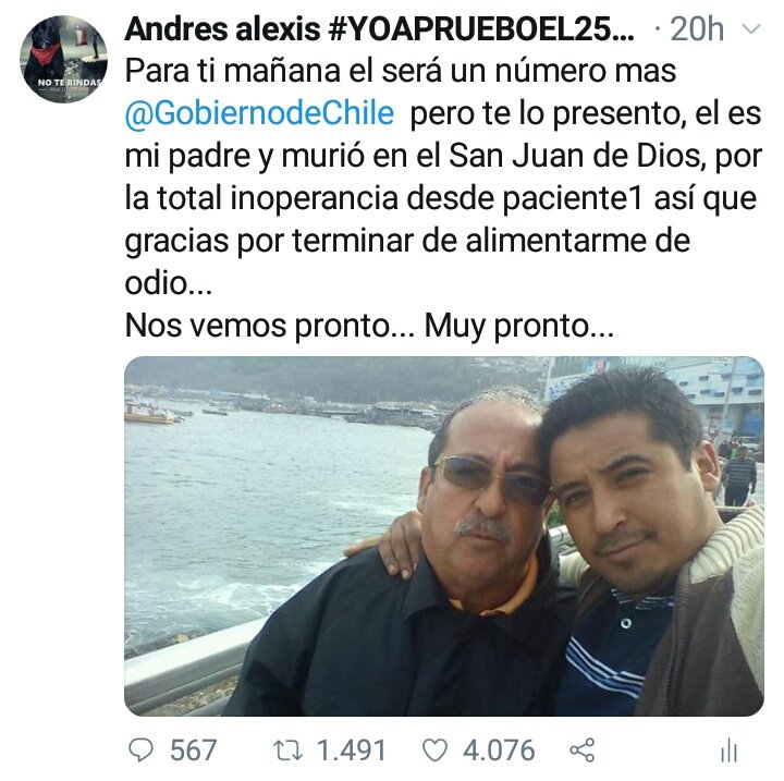 MiHijoEnElCielo's tweet photo. #Tusoberbianosmata
Tu soberbia @GobiernodeChile mató a mi padre... https://t.co/HxCtvd5ESy