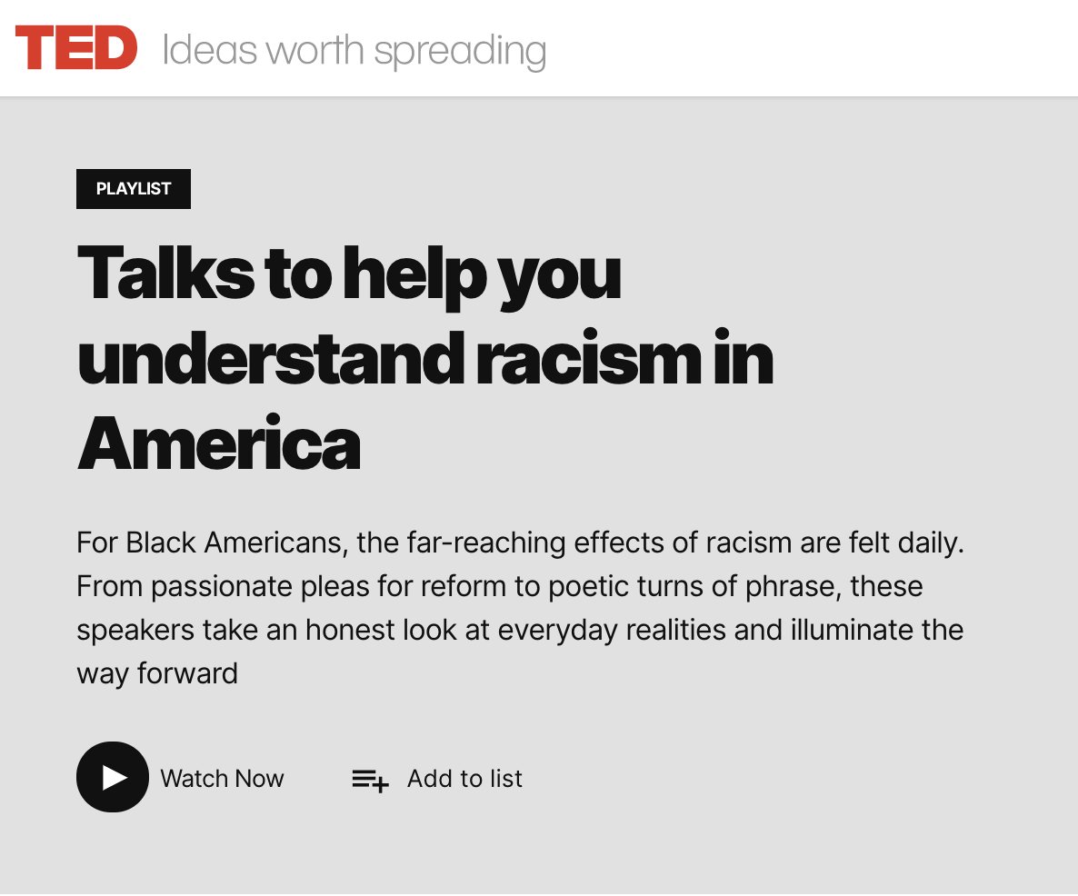 While TEDxColumbus doesn’t profess to have answers to the current situation, we do offer this playlist from TED, talks to help you understand racism in America, and hope these talks inspire communication and open up a shared dialogue within our community.
ow.ly/4dIJ50zW8xd