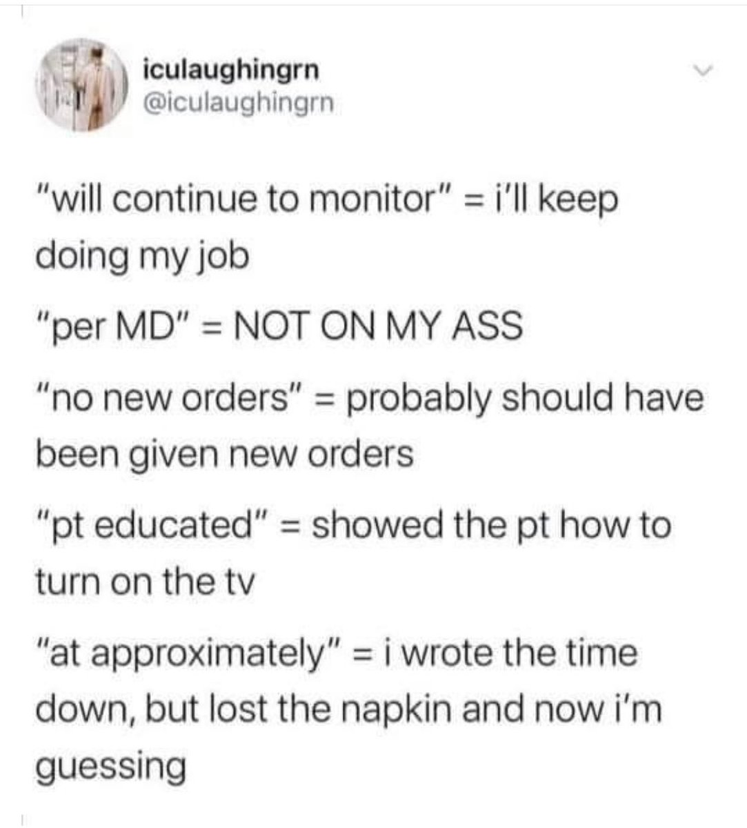 RN_Life's tweet image. Pt educated on importance of metoprolol. Per MD, okay to skip this dose as pt spat it onto the floor. No new orders at this time. Will continue to monitor. #RNlife #charting