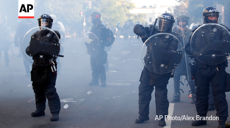 AP's tweet photo. President Trump threatens to deploy military to American cities to quell a rise of violent protests.

Peaceful demonstrators cleared from Lafayette Park so Trump could walk across park to church damaged by protesters.

Latest updates: https://t.co/ZChS4Ndd9c https://t.co/WGyKB21SwO