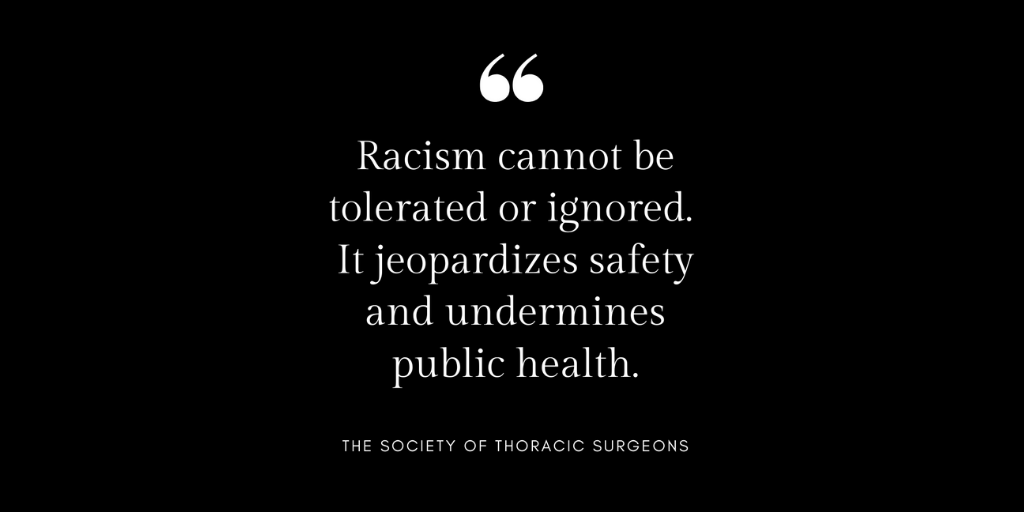 STS shares a message condemning racism and racial inequities in health care. Read the full statement. 
bit.ly/2ZUKPih