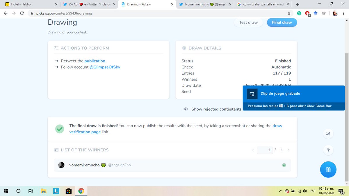 GlimpseOfSky's tweet photo. SORTEO CERRADO @angeldpZhb Felicidades! tienes 24 horas para reclamar tu premio :) https://t.co/ZJBr4qFPP9