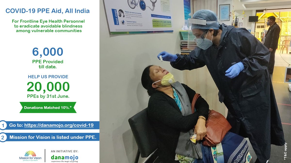 mfv_org's tweet photo. @mfv_org aims to provide over 20,000 PPE kits for frontline eye health personnel to eradicate avoidable blindness among vulnerable communities. Head to https://t.co/A9QiPE11qi and find MFV listed under โPPE. All donations are matched 10% by @danamojo_org https://t.co/QebnGs2jbu