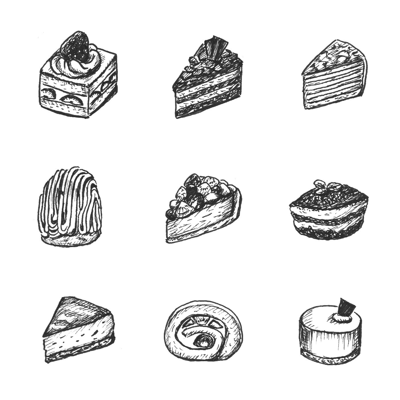 にわゆり イラストレーター スイーツ デザート ケーキ ペン画 ペン画イラスト ペン画アート Sweets Cakes ケーキイラスト モノクロイラスト T Co 6gfcuizewl Twitter