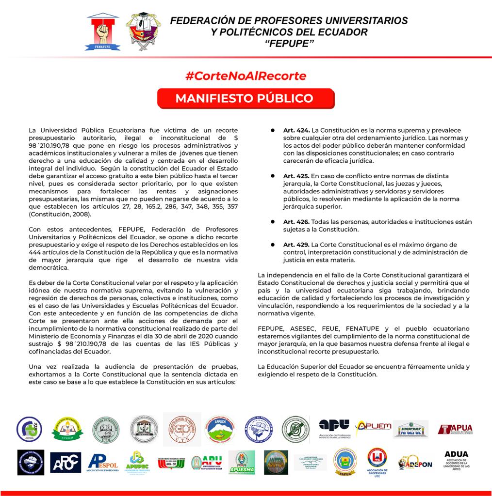 La universidad es un derecho no un privilegio <a href="/FEPUPE_ec/">FEPUPEcuador</a> <a href="/ces_ec/">CES</a> <a href="/Lenin/">Lenín Moreno</a> #FueraMartinez #NoAlRecorte