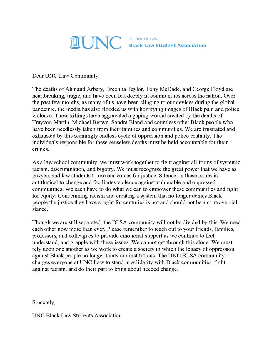 Please read UNC BLSA’s statement on the death of George Floyd. #BlackLivesMatter